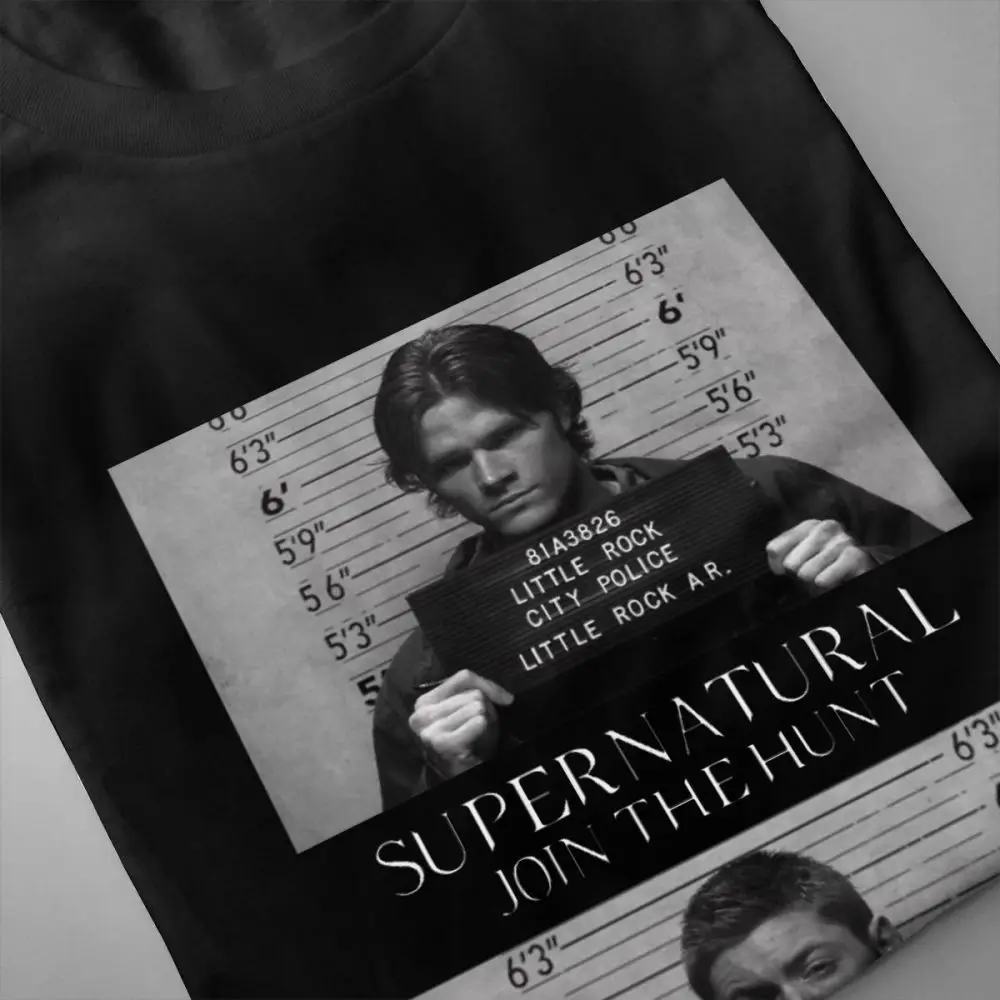 Для мужчин футболка Сверхъестественное Mugshot Тонкий Crewneck Ретро футболка