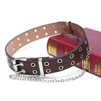 

Fashion Belt Women Punk Chain Adjustable PU Leather Grommets Belt Hip Hop Waist Belt Single Double Row Hole Eyelet Waistband
