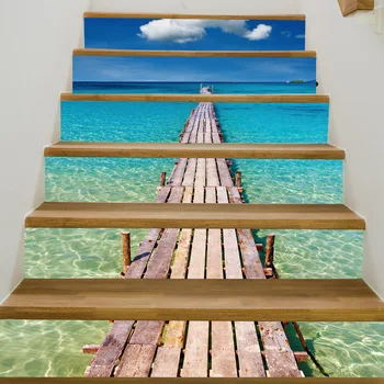 

6pcs/lot Funlife Fashion Home self-adhesive 3D Stair sticker the Beach Wharf Decoration Holiday Wall wallpape