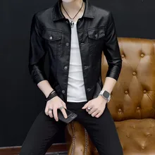 Модная уличная одежда, мужские однобортные Куртки из искусственной кожи с длинным рукавом и лацканами, куртки с карманами размера плюс, верхняя одежда из искусственной кожи для мужчин