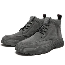 Зимняя мужская обувь; теплые рабочие ботинки; мужские ботинки-дезерты на шнуровке; обувь с высоким берцем и круглым носком; повседневные Прогулочные кроссовки