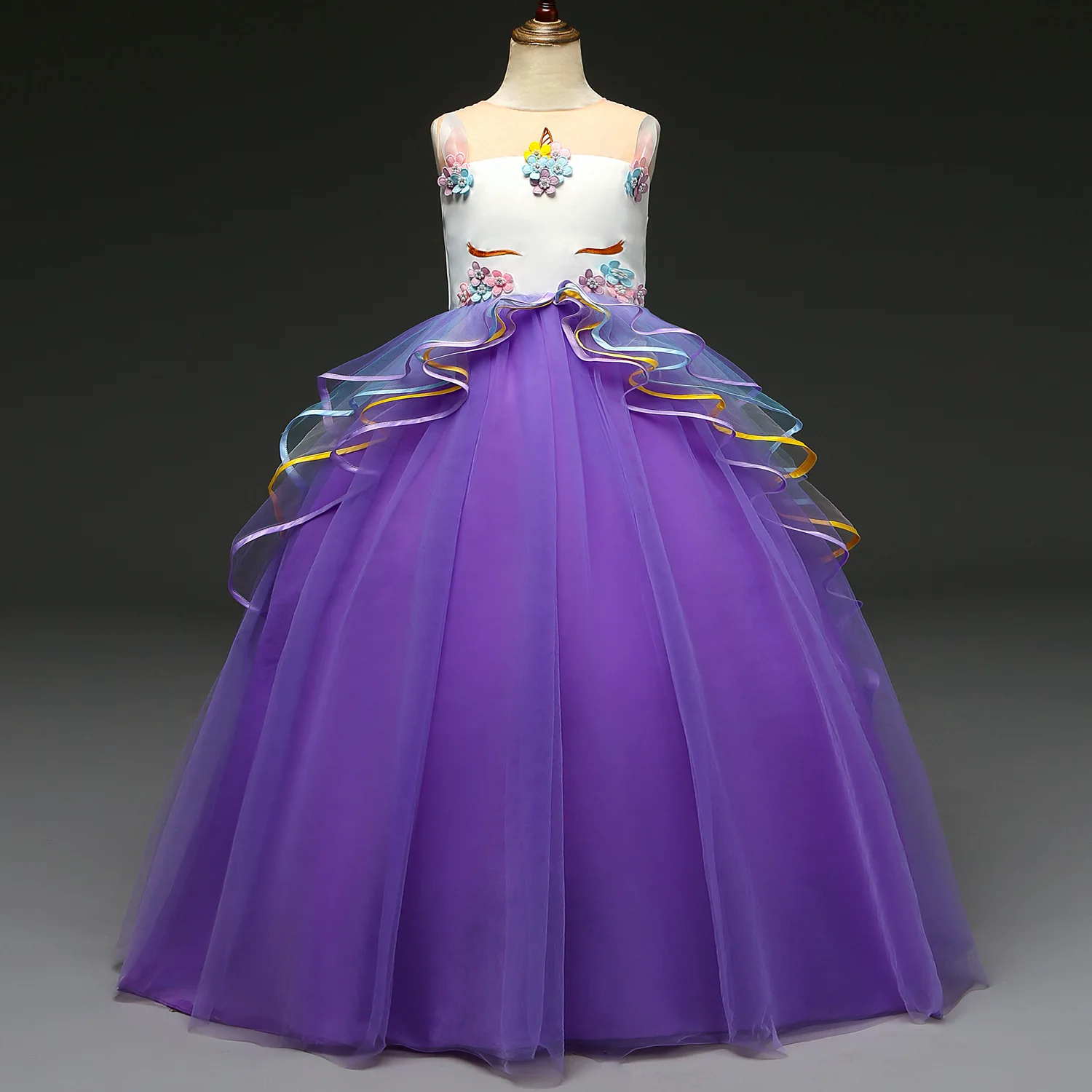 

2019 Big Boy Long Formal Dress Colorful Gauze Cake Tutu Unicorn Princess Dress Holiday Performance Formal Dress