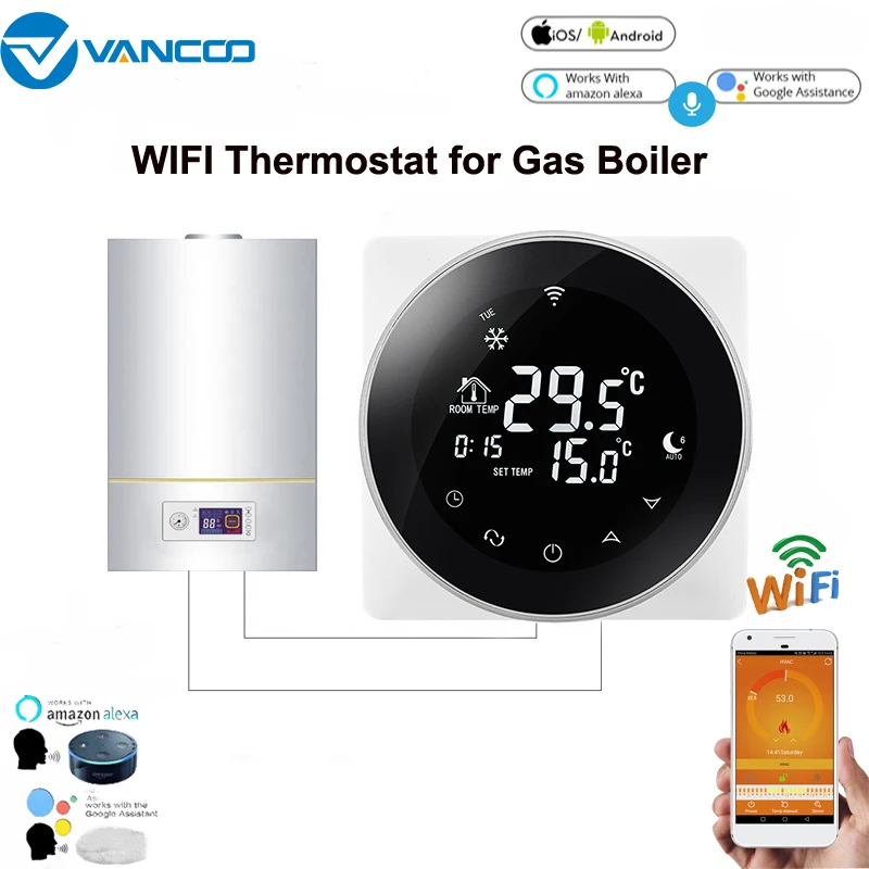 Vancoo Smart Wi-Fi термостат с сенсорный ЖК-дисплей Еженедельный Программируемый Регулятор температуры для газового котла отопления