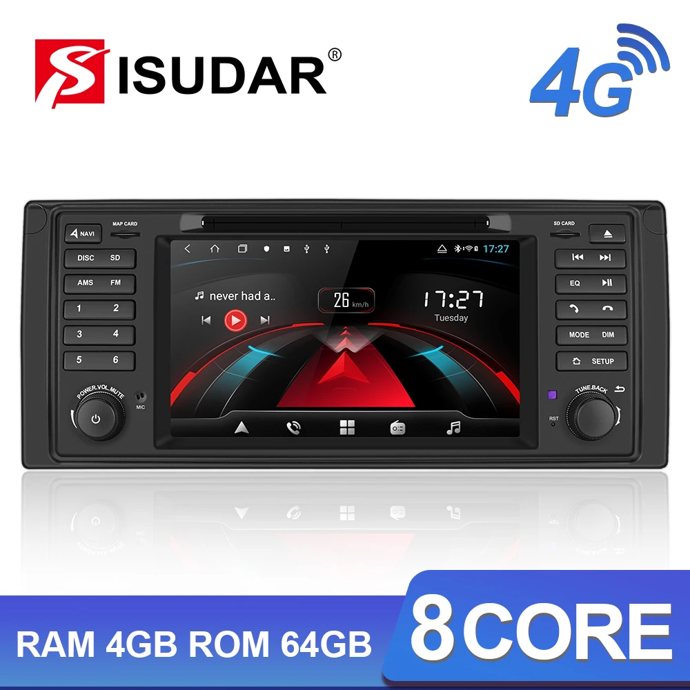 Автомагнитола Isudar H53 1 Din Android для BMW E39/X5/E53 Восьмиядерный процессор ОЗУ 4 Гб ПЗУ 64 GPS