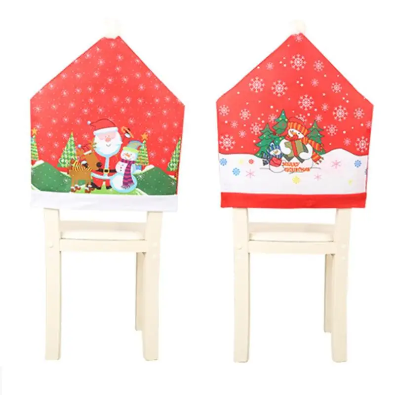 Рождественский Декор для дома, Рождественская накидка на стул из нетканого материала, красная, серая шляпа, задняя крышка на стул, для столовой, рождественские, для дома, отеля, вечерние, Декор