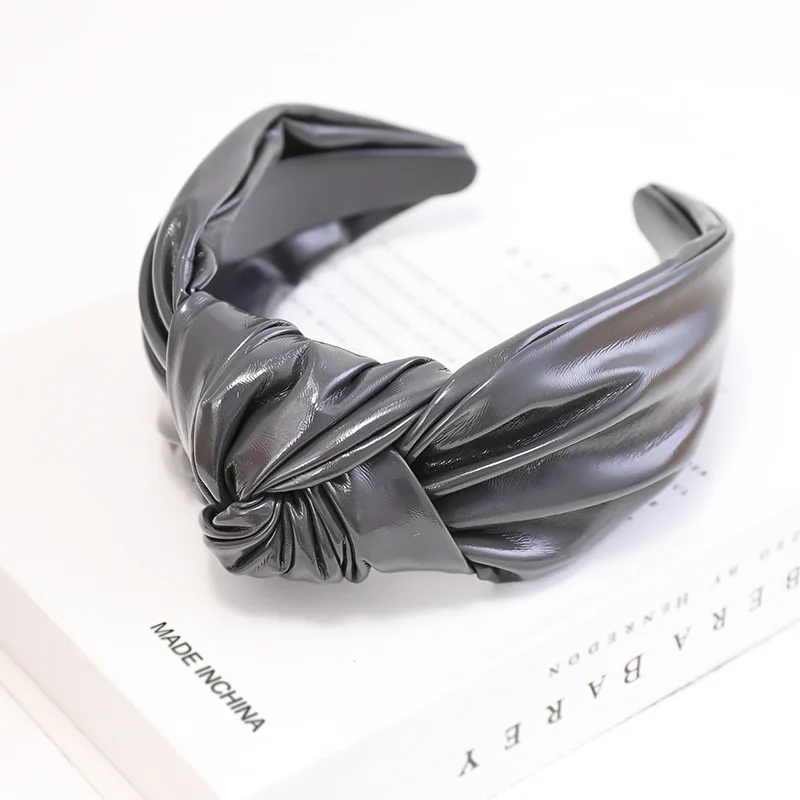 2020A New Arrival PU leather middle knot hair Solid Colors Hair Knotted Hair Band for Women Headbands Hairbands Headwear