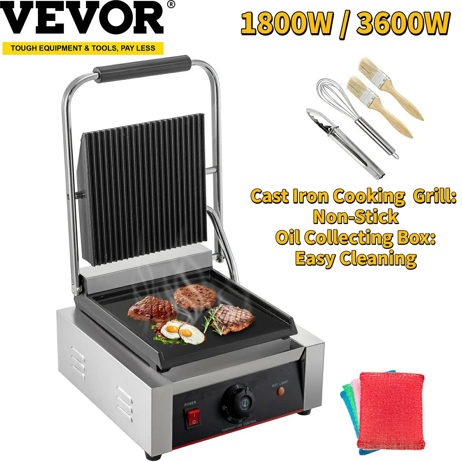 Vevor Electric Contact Grill Griddle Commercial Panini Press Grill Non