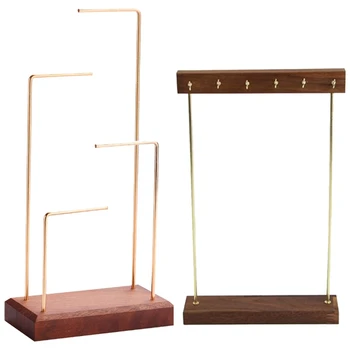 

2 Pcs Ring Display Holder Pendant Earrings Solid Wood Jewelry Display Stand, 25 X 12 X 6cm & 33.5 X 5 X 20cm