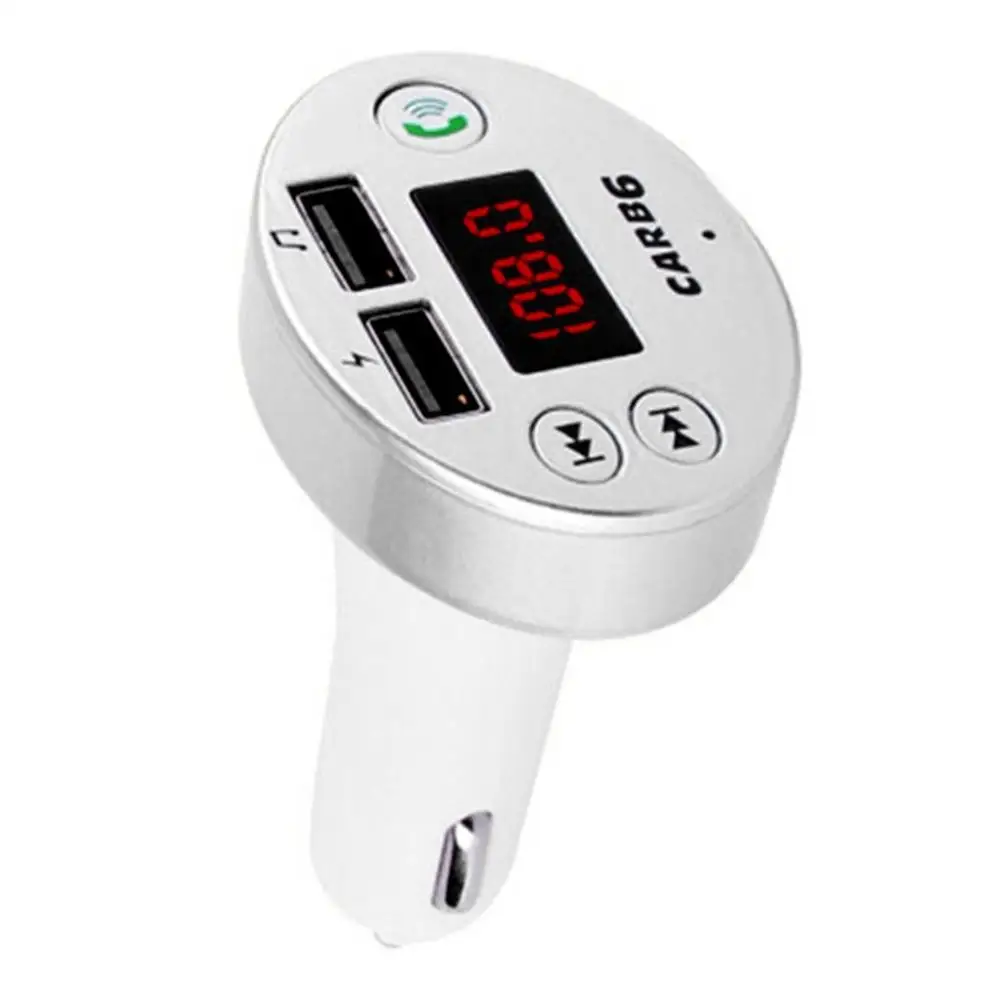 Серебристый B6 Автомобильный MP3-плеер Hands-Free Телефон карта вставки зарядка Универсальный Автомобильный передатчик беспроводной передатчик Usb зарядное устройство - Цвет: Серебристый