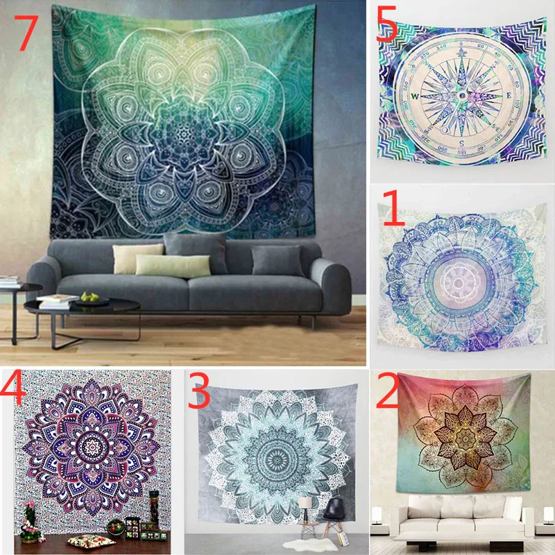 

Hippie Bedspread Wall Hanging Tapestry Throw Bohemian Outdoor Carpet Headboard Cover Polyester Lotus Needlepoint Boho Mandala