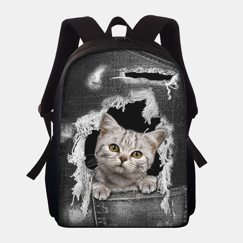 Motif De Chat Conception Sac A Bandouliere Cowboy Ragged Animal De Compagnie Chat Etudiant Cartable 14 Pouces Sac A Dos Pour Ordinateur Portable Loisirs Voyage Sac Garcons Et Filles Aliexpress