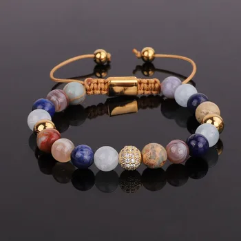 Jaravvi High Quality CZ Micro Pave Ball Natural Stone Handmade Macrame Friendship Bracelet Women Jewelry Gift