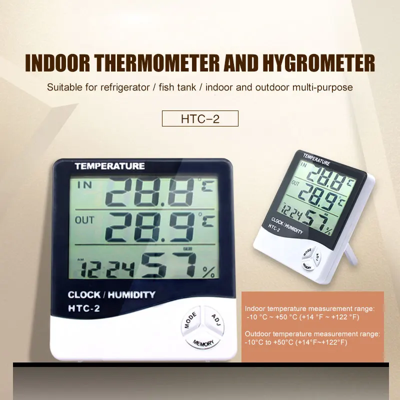 

Indoor Hygrometer HTC-2 Tool Meter Gauge Temperature Sensor Professional Black White Gadget Greenhouse Digital Thermometer