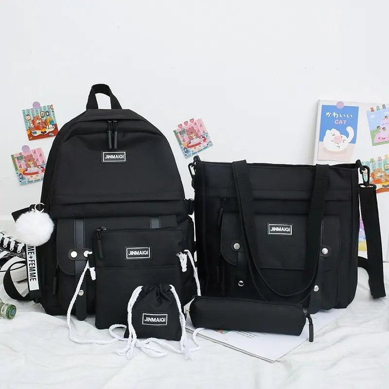 Schoolbags Backpacks Mochila Keychain Laptop Canvas Teenage Travel Girls 5pcs-Sets Women