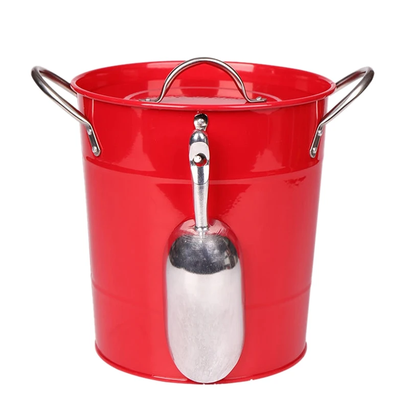 

1PC Ice Bucket with Ice Shovel Galvanized Plate Plastic Round Ice Barrel Bar Champagne Wine Beer Bucket for Bar KTV Family Party