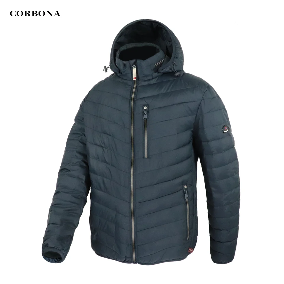 CORBONA 2021 Autumn Business Casual Mens Oversize Winter Coat Selected Cotton Light Jacket Male Windproof Parka Detachable Hat long parka