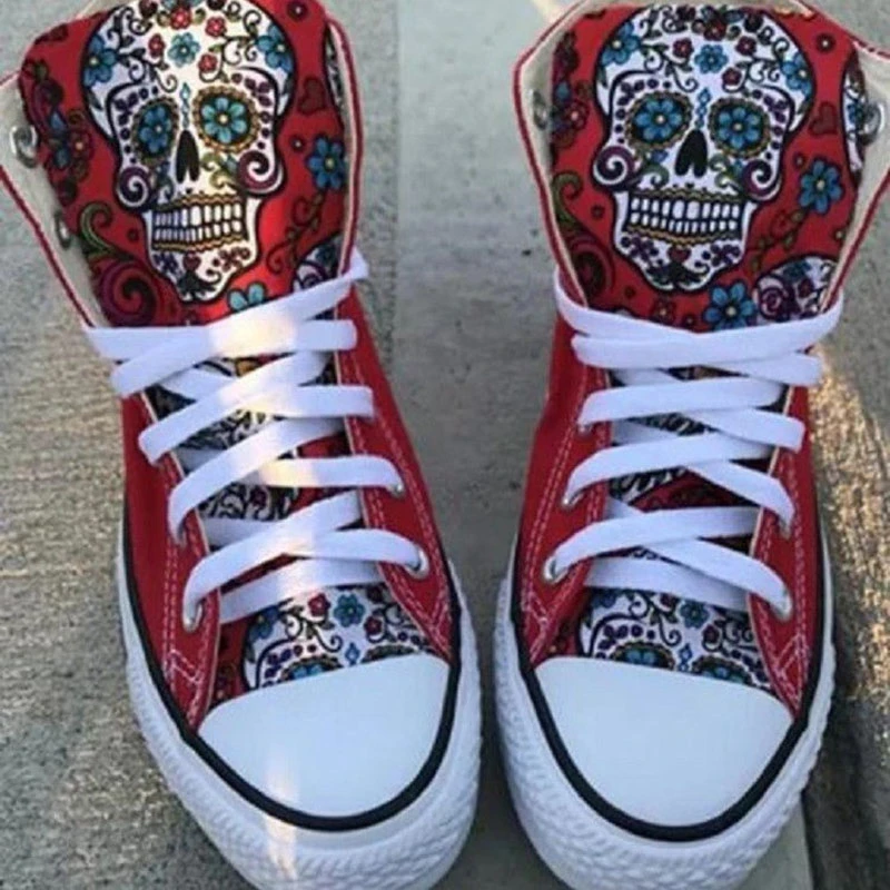 Suger Zapatos con góticos para hombre y zapatillas calaveras altas, vulcanizan Los vulcanizados de mujer| - AliExpress