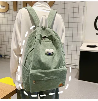 

2020 new simple and stylish portable large capacity Corduroy schoolbag backpack cartoon cute backpack
