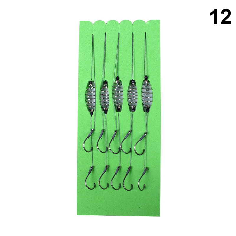 5 Pcs/Set Double-Hook Fishing Line Steel Barbed Carp Hooks Bait Feeder Accessories G66 - Цвет: 12
