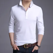Новая мужская хлопковая рубашка поло с длинным рукавом на весну и осень, однотонная мужская рубашка поло, повседневная мужская приталенная Мужская одежда, модная Новая мужская рубашка Поло