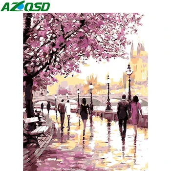 

AZQSD Picture By Numbers Street Coloring By Numbers City Landscape Hand Paint Kit Canvas Home Decoration Gift Diy Unframed