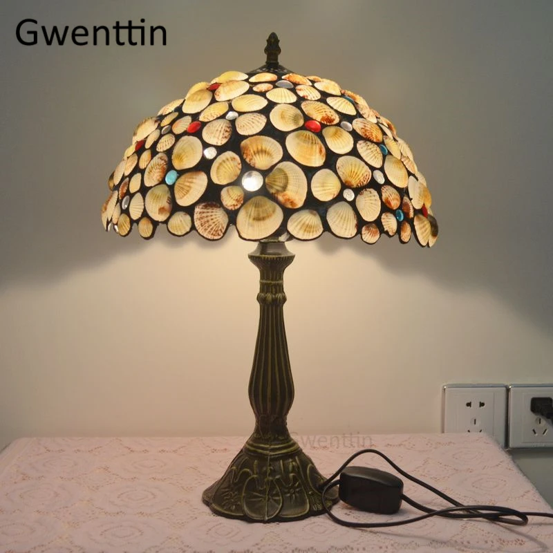 Средиземноморские настольные лампы Тиффани в виде ракушек для гостиной