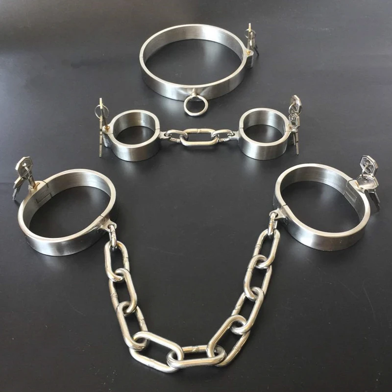 Heavy Stainless Steel Lockable Neck Collar Handcuffs Ankle Cuff Fetish Bondage Bdsm Hand Cuffs Restraints Sex Toys for Couples | Красота и