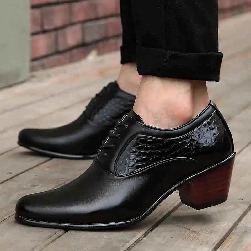High Heels Men Shoes Black Genuine Leather-totobed.com.vn