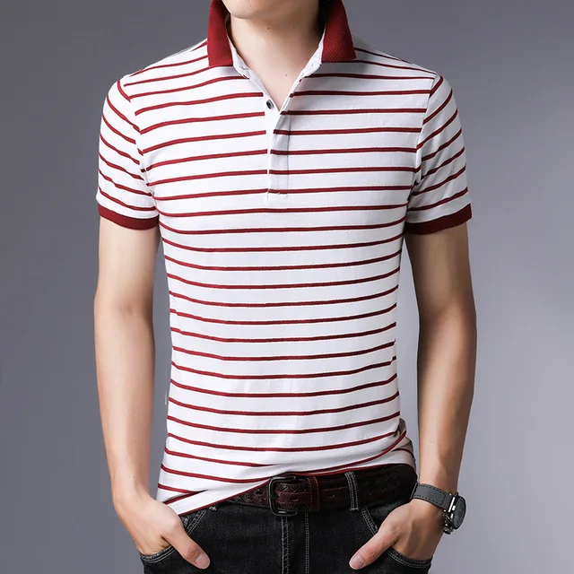 FDM1809 red Полосатая футболка с коротким рукавом, Мужская футболка, летний топ, Camisetas Hombre, Мужская облегающая хлопковая футболка размера плюс M-5XL - Цвет: FDM1809 red