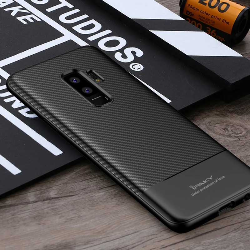 IPAKY TPU Phone cases For Samsung Galaxy s9 Case Luxury Carbon Fiber Soft Silicon Back Cover For Samsung s9plus Case
