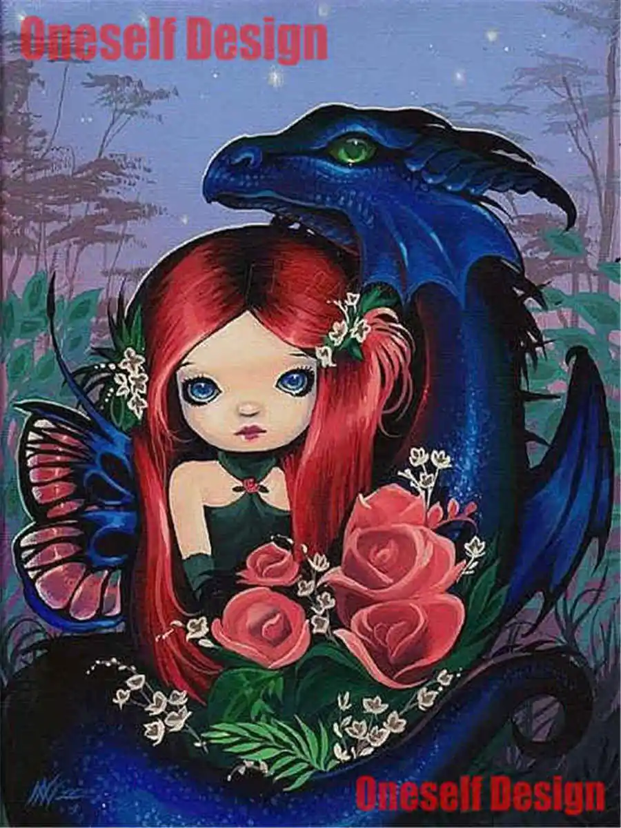 ab0484 5d алмазная вышивка полный набор Дракон Девушка 5d алмазная вышивка распродажа милый девушка бриллиант картина мультфильм девушка украшение дома - Цвет: ab0484