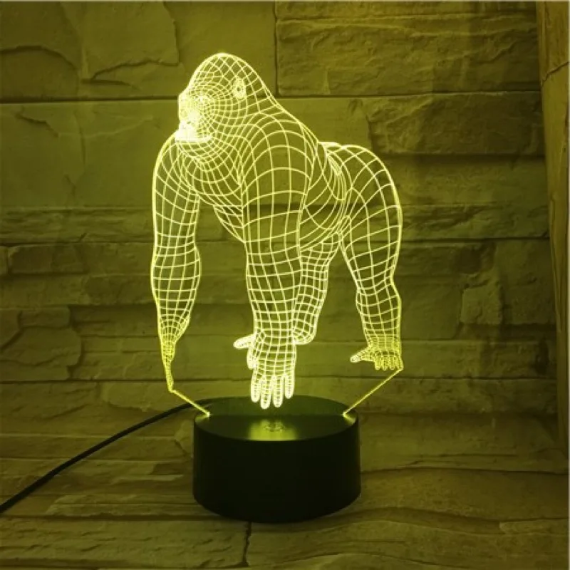 3D Night Light，Animal Gorilla Orangutan 3D Lamp RGB USB Illsuion Night Light Multicolor Touch Remote Switch Luminaria Table Lamp Kid Toy,Remote Control 
