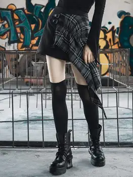 

Punk Rave Women's Grunge Irregular Black Plaid A-line Skirt PQ-653BQ Asian Size(S-L)