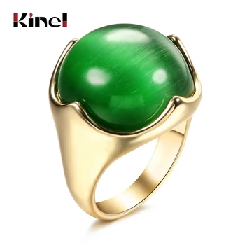 

Kinel Hot Punk Green Ring Gold Color Luxury Engagement Jewelry Mosaic Natural Green Opal Rings For Women Boho Vintage Jewelry