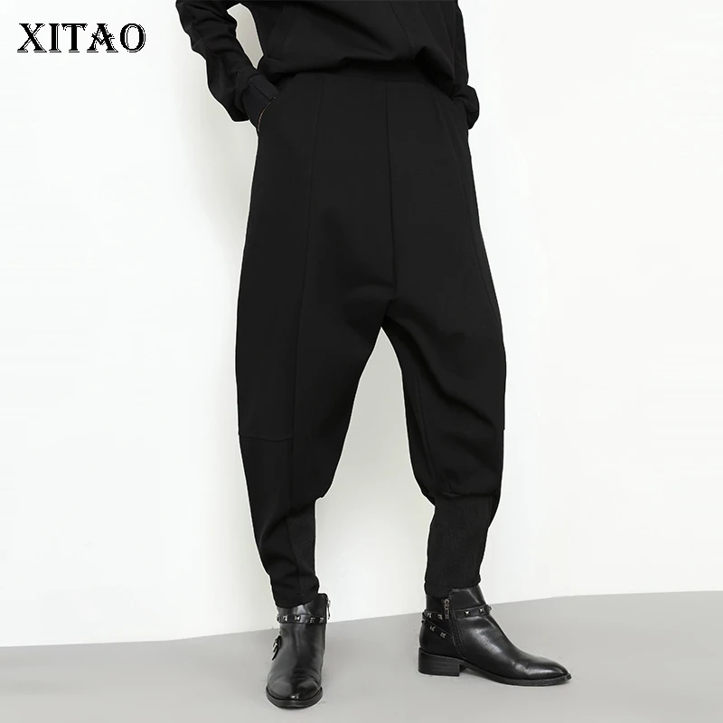 

XITAO Slim Black Full Length Pants Women Long Pocket Elastic Waist Pocket 2019 New Elegant Korea Fashion Harem Pants GWY2354