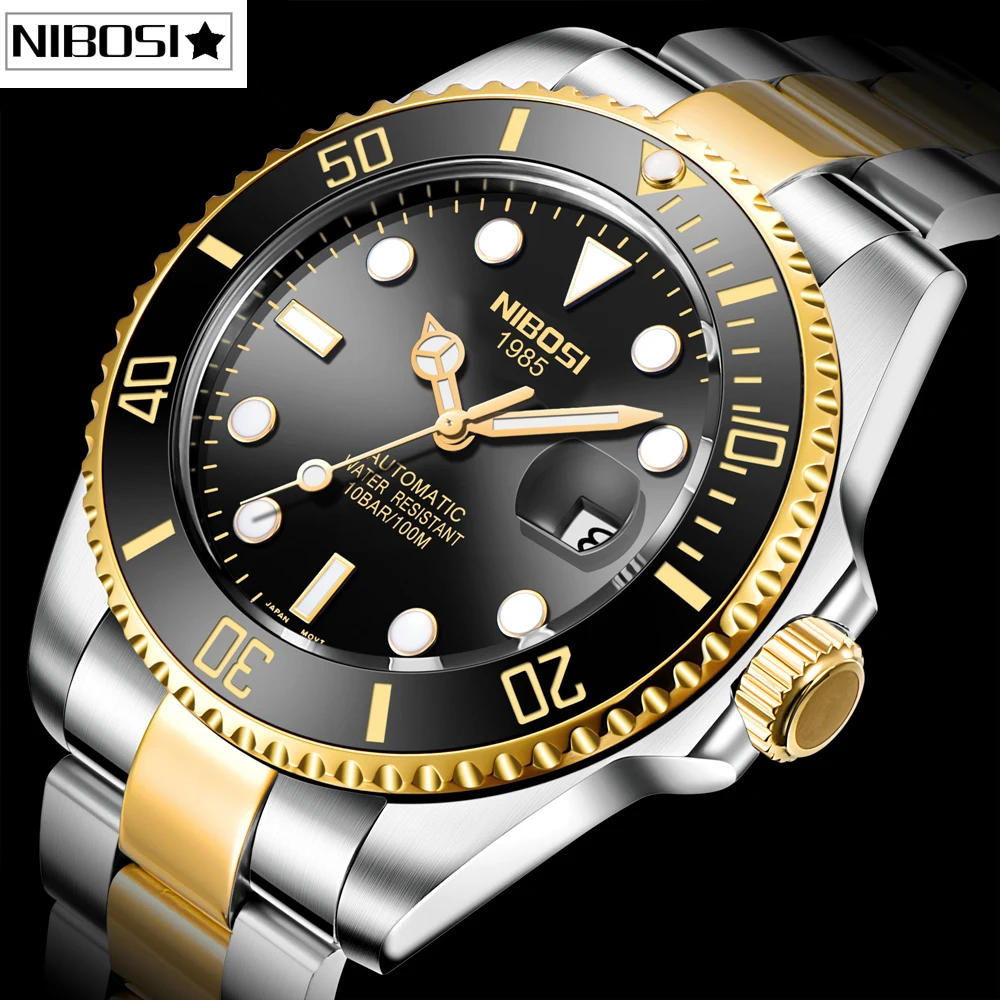 

2020 NIBOSI Mechanical Mens Watches Top Brand Luxury Fashion Automatic Luminous Male Watch 100ATM Waterproof Relogio Masculino