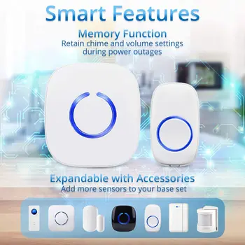 

Waterproof Wireless Doorbell Intelligent Wireless White Doorbell Chimes Kit for Home EU AU UK Plug Smart Door Bell Chime