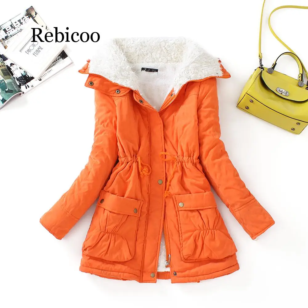 

Rebicoo 2019 winter cotton coat women's slim snow jacket in the long section of cotton jacket thick cotton thick warm cotton pik
