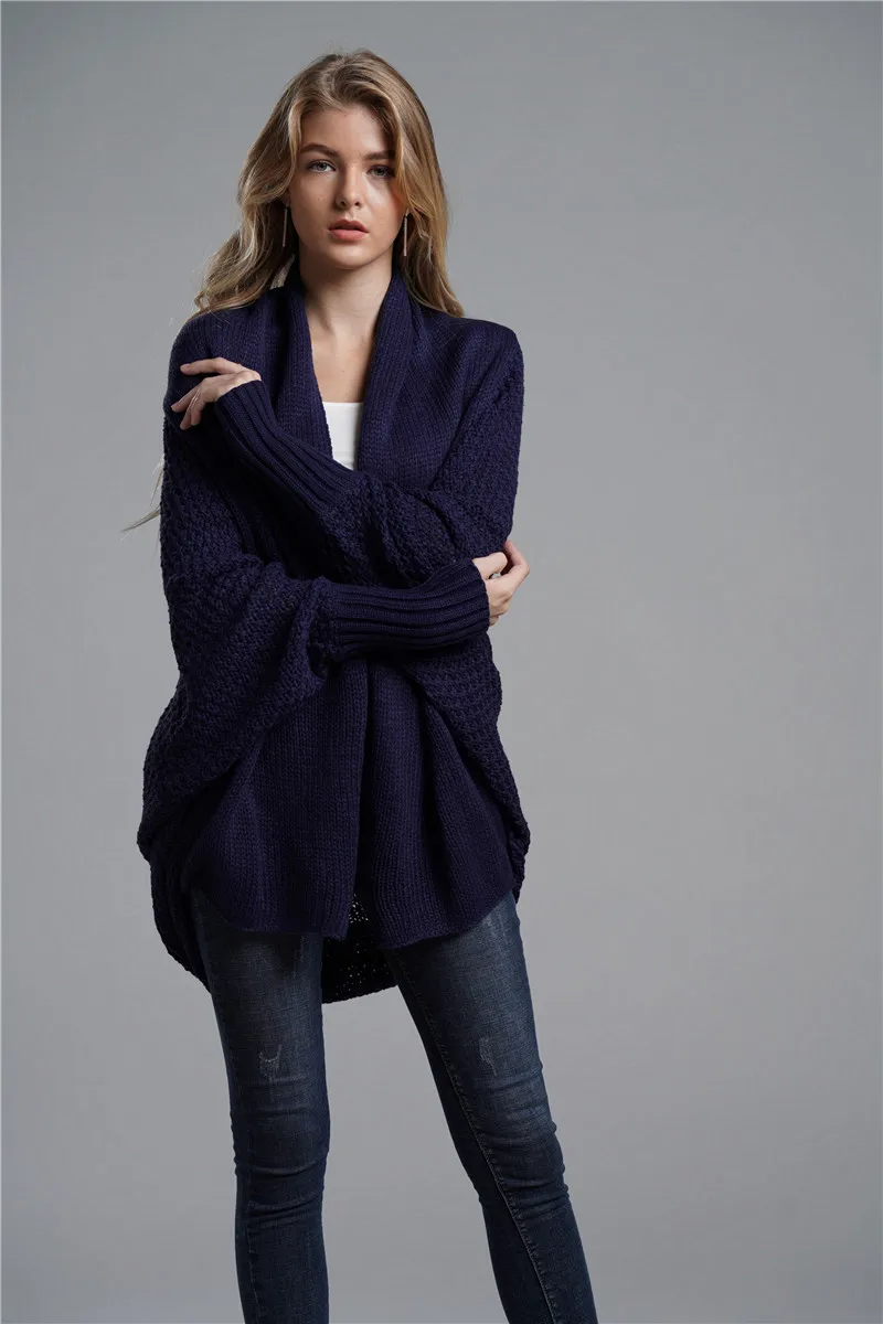 

2019 autumn and winter popular bat sleeve loose large size long knit cardigan ladies sweater