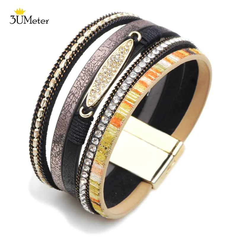 Multilayer Bracelet Трендовые многослойные кожаные браслеты богемная накидка браслет плетеная веревка очаровательные браслеты ювелирные изделия для женщин подарок для девушек 7 цветов - Окраска металла: Multilayer Bracelet