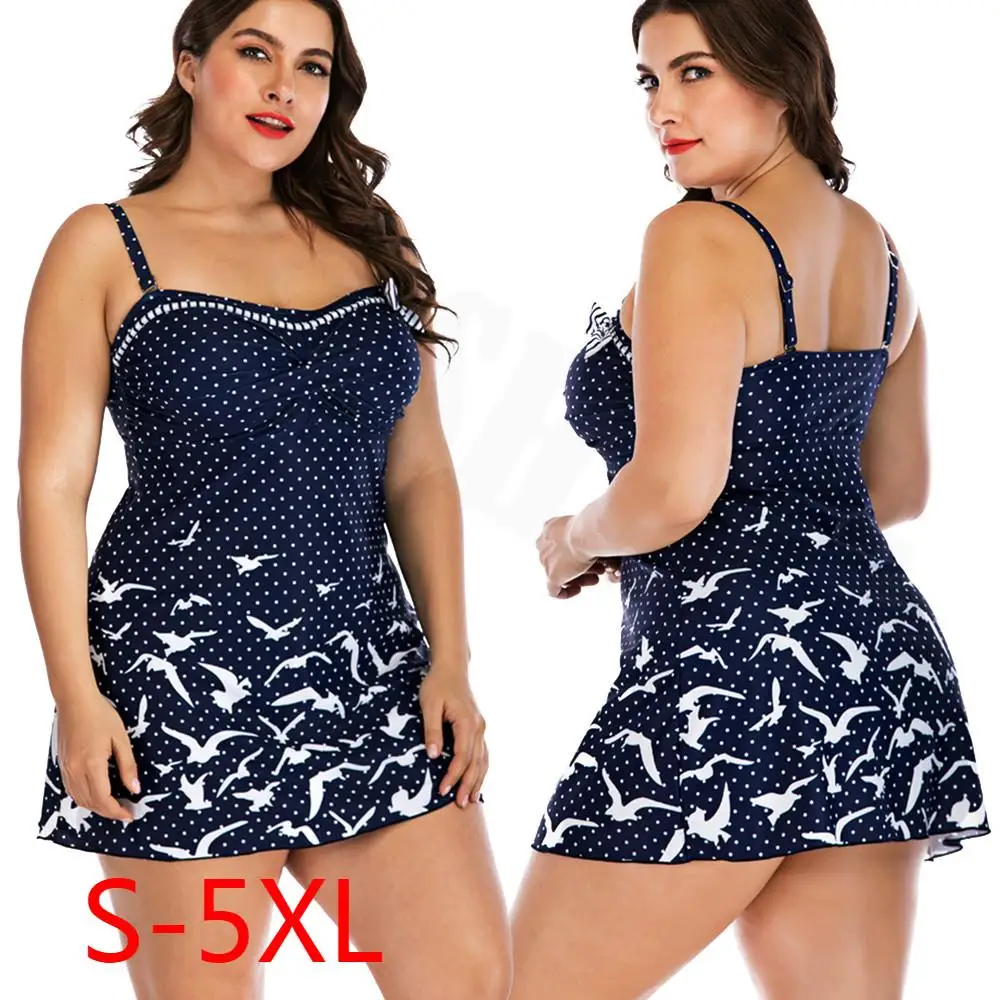 

2019 New Seagull Printing Fat Mother Conservative Skirt Swimsuit Multiple Sizes S-5XL One-piece Swimsuit