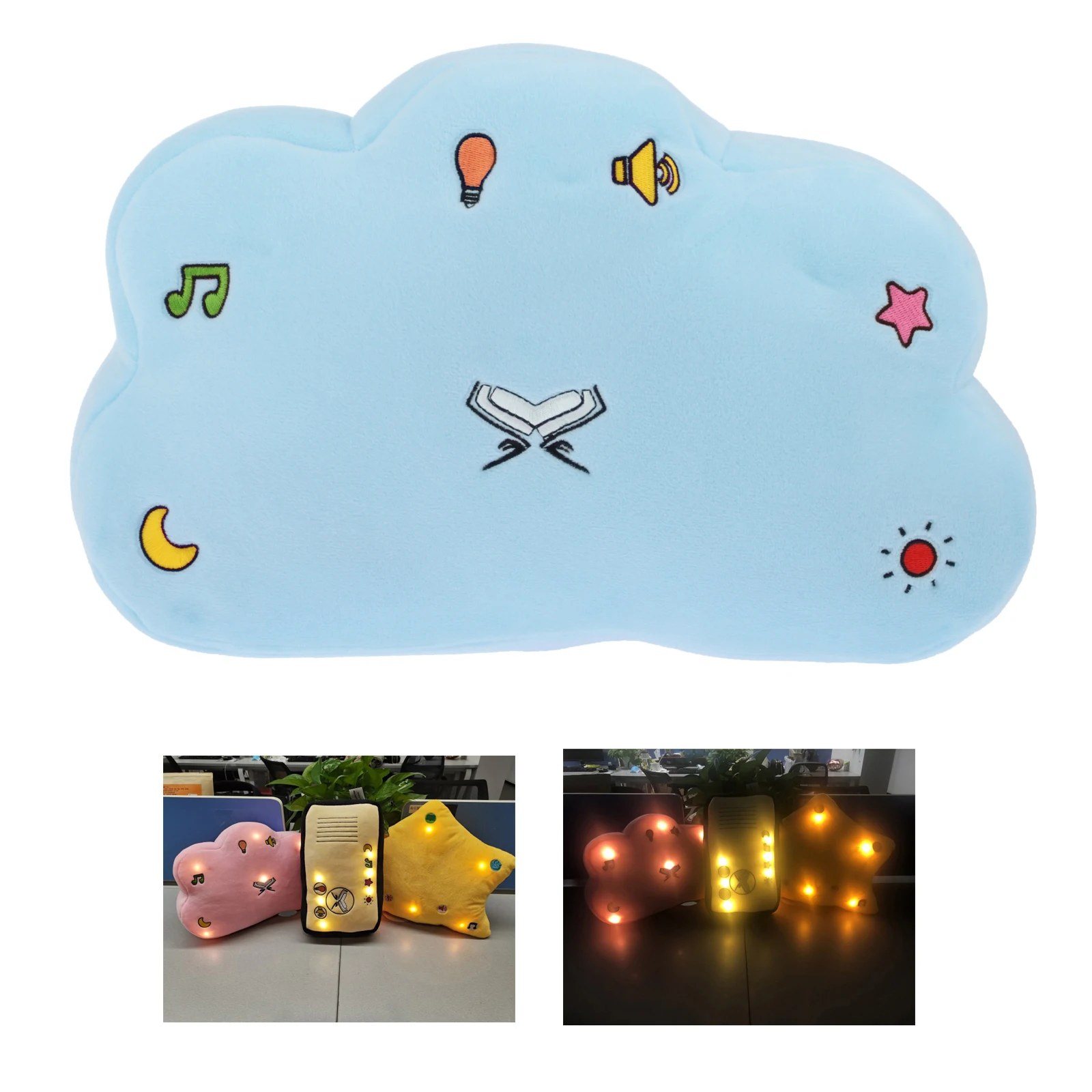 Soft Quran Dua Pillow Speaker w/Light&Sound Cloud Islam Quran Talking Islamic Doll Toy Muslim Prayer Baby Gift Eid--Blue