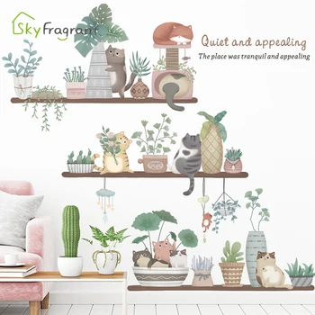 

Removable wall sticker cat potted home decor warm small fresh self-adhesive stickers bedroom bedside wall decor room decoration