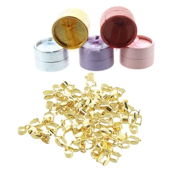 

55 Pcs DIY Jewelry Accessories: 5 Pcs Round Jewelry Ring Necklace Earring Display & 50Pcs Pinch Bail Clip Metal Clip