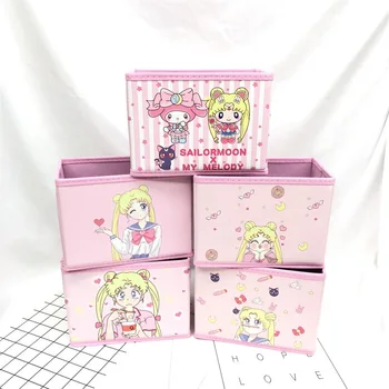 

Anime Sailor Moon Little Twin Stars Desktop Cosmetic Storage Box Cartoon PU Pink Makeup Organizer Girls Home Beauty Boxes Gift