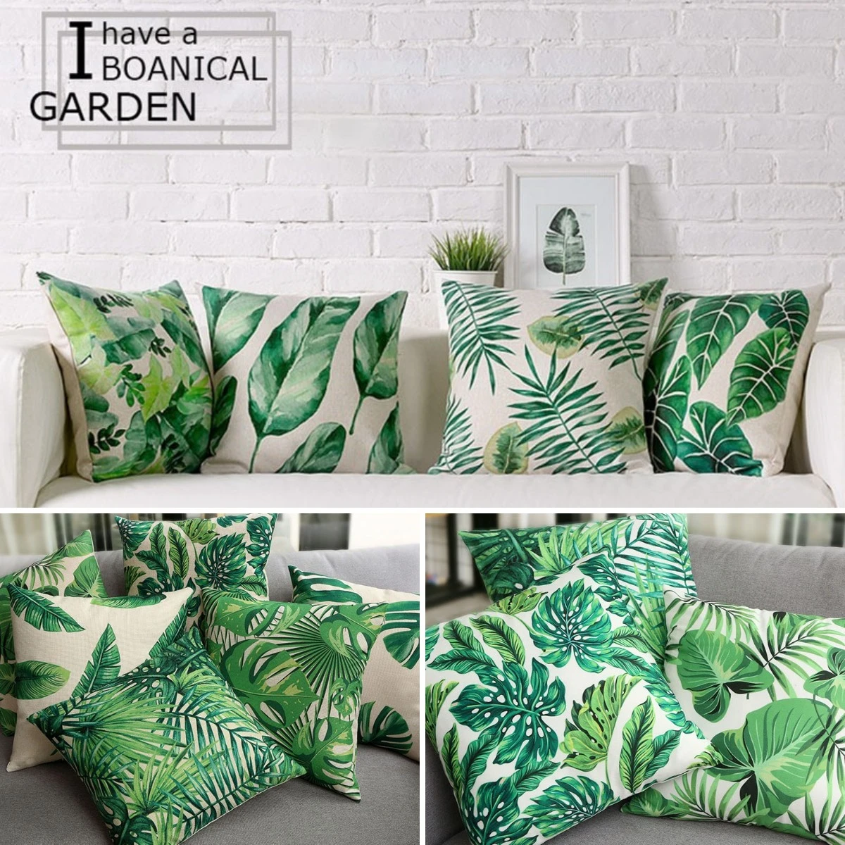 monstera Deliciosa Green Tropical Cushion Cover Rainforest Banana Leaf