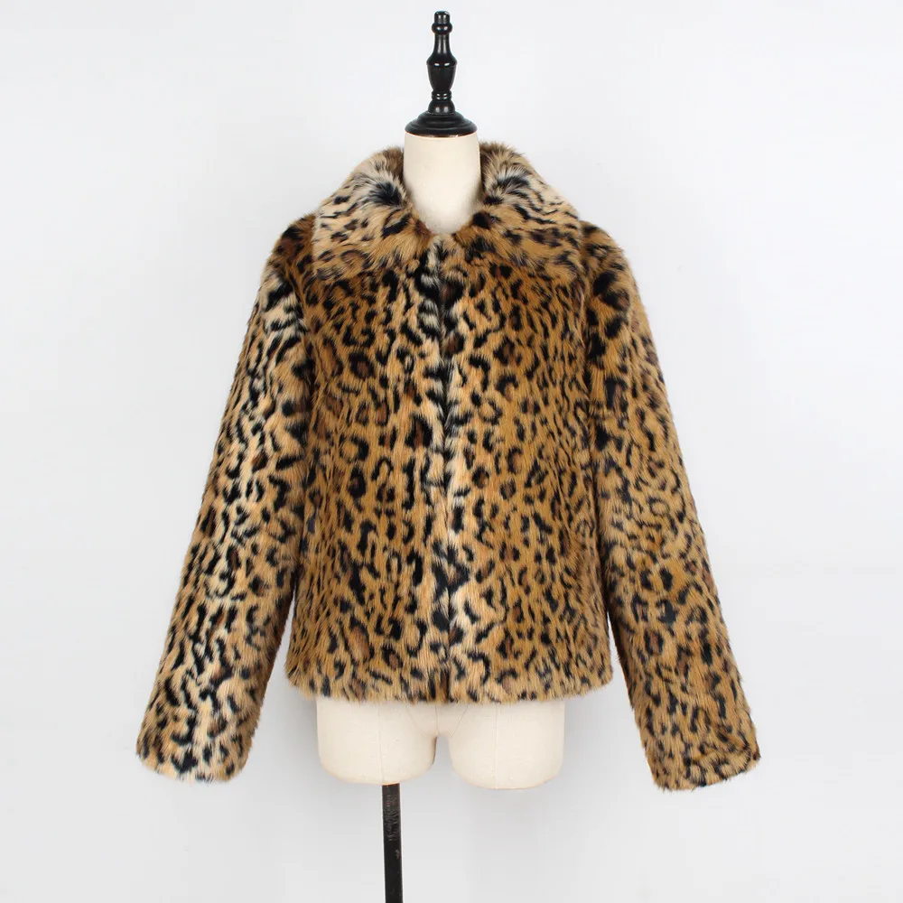 price cut  Female coat women's windbreaker тренч ropa winter Ladies Warm Leopard Print Faux Fur Coat Jacket Pa