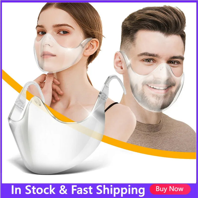 Durable Face Shield Plastic Reusable Mouth Masks Transparent Work Wear Kitchen Face Cover Men Women Mouth Cover Protective Mask