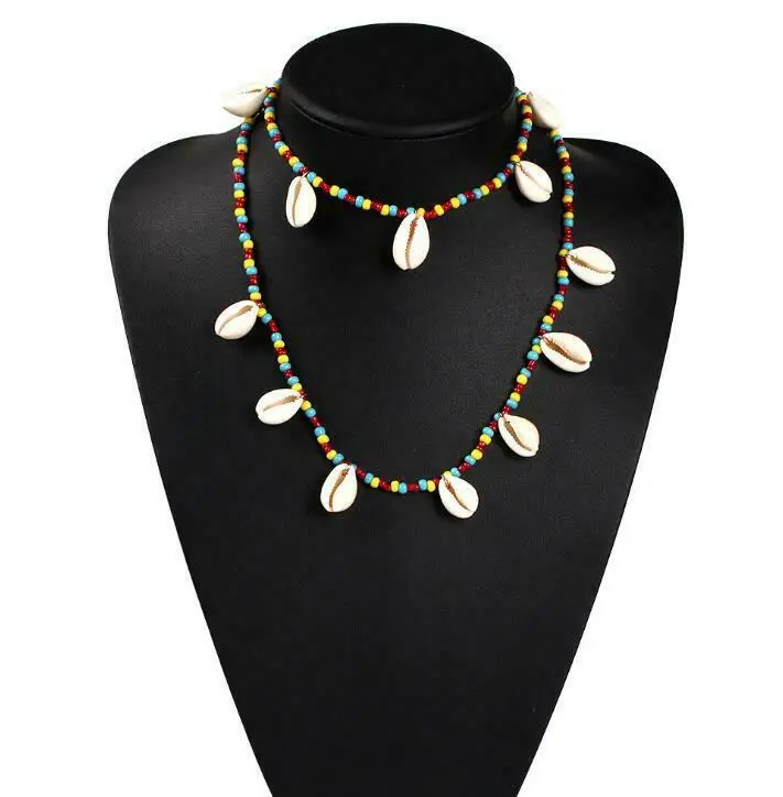 

Fashion Women Pendant Beads Shell Choker Statement Chain Necklace Bracelet Set Initial Harajuku Long Personalized