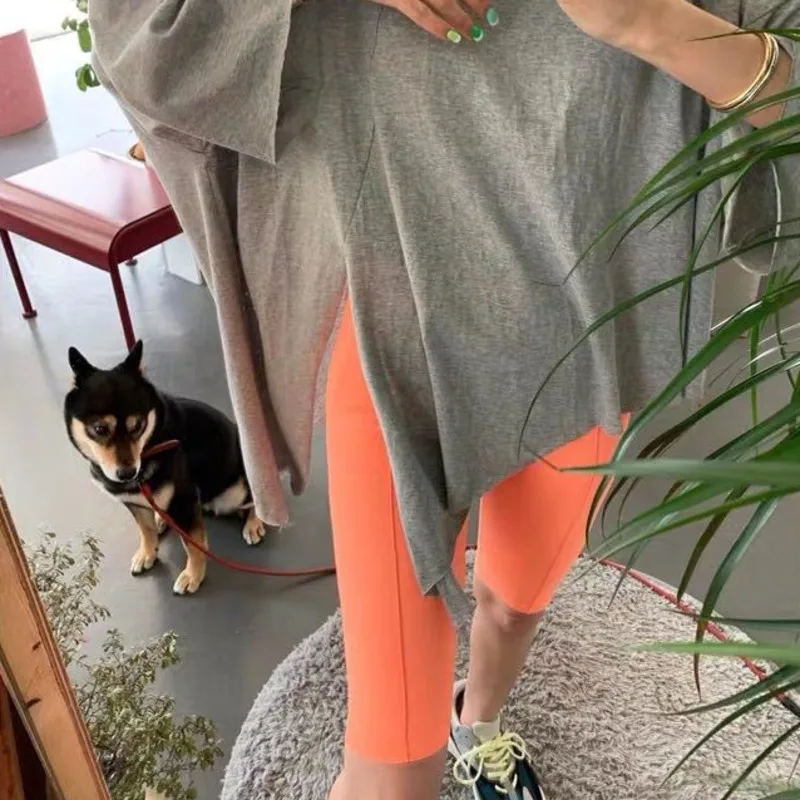 Fashion Solid Color One Bar Folds Four Pants Women Leggings Casual Wild Simple Fashion Tide Autumn New TV193